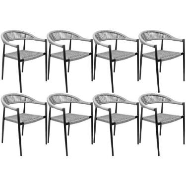 Imagem de Kit 08 Cadeiras Decorativas Área Gourmet Base Preto Corda Náutica Neva