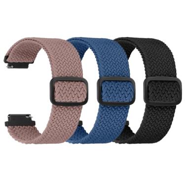 Imagem de HUYIIO Pacote com 3 pulseiras elásticas trançadas de 16 mm e 18 mm, liberação rápida, ajustáveis, elásticas, leves, laváveis para homens e mulheres, perfeita para relógios tradicionais inteligentes