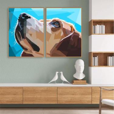 Imagem de Quadro Canvas Decorativo para Sala 2 Telas Cachorro Geométrico 70x50 -