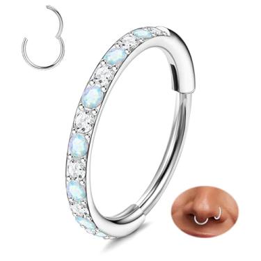 Imagem de Staligue Argolas de nariz de titânio G23 - Opala e CZ 20G Argolas de nariz para mulheres e homens, piercing de nariz articulado, piercing de septo, cartilagem, concha, hélice, piercing de joias, 6/7/8