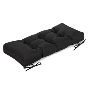 Imagem de ROFIELTY Almofada de banco para ambientes externos, tecido impermeável/à prova de sol, almofada de banco tufada com 2 laços, adequada para banco de jardim ao ar livre/balanço/móveis internos (preto