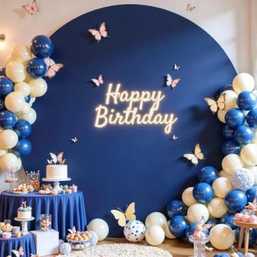 Imagem de Capa de fundo redonda azul marinho 2,5 m círculo arco pano de fundo capa de fundo chá de bebê festa de aniversário balão foto de casamento círculo redondo suporte capa de tecido elastano