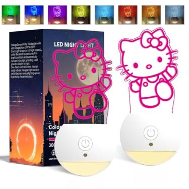 Imagem de Anime Gato Fofo Luz Noturna 3D - Sensor de Crepúsculo ao Amanhecer Lâmpada LED - 7 Cores de Toque Presentes de Natal e Aniversário Luzes Noturnas Plug na Parede para Fãs de Crianças, Decoração de