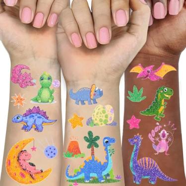 Imagem de Ozepao Tatuagens temporárias com glitter de dinossauro para crianças - 160 estilos - lembrancinhas de festa de dinossauro, suprimentos de festa de aniversário, decorações T-rex