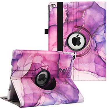 Imagem de Nova capa para iPad 9,7 polegadas 2018 2017/iPad Air 2 - capa protetora com suporte giratório de 360 graus com hibernar/despertar automático para Apple iPad 5ª/6ª geração (roxo mármore)