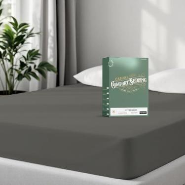 Imagem de TEXAS LINEN CO. Lençol solteiro 100% algodão orgânico, tecido percal, tamanho GG, cinza escuro, 1 lençol com elástico alto, solteiro, GG, serve para colchões de até 40,6 cm, roupa de cama fresca e