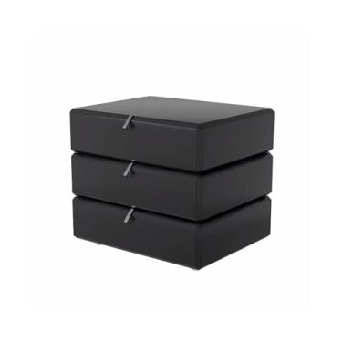 Imagem de Armário de arquivo de mesa de canto com três gavetas, mesa de cabeceira em branco/preto/cinza, armário de armazenamento de madeira maciça para sala de estar, quarto, estudo, livros, lâmpadas, etc