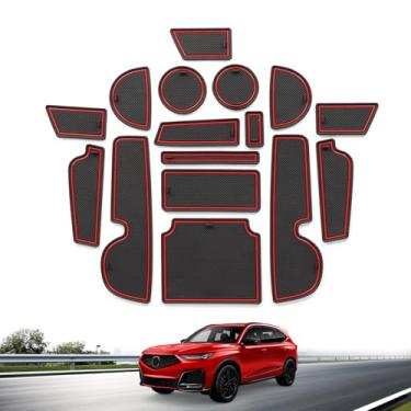 Imagem de Forro de console central de 16 peças para Acura MDX 2025 2022-2024 inserções de porta-copos para acura MDX 2025 tapetes antipoeira acessórios interiores (vermelho)
