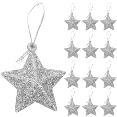 Imagem de SEWACC 24 peças de enfeites de árvore de Natal com estrela de prata, enfeites de pendurar com estrelas de glitter, 3,8 cm, decorações de Natal para decoração de festa em casa