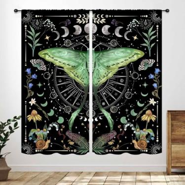 Imagem de Cortinas de mariposa boho, flores de primavera, verão, vintage, gótico, bruxa, fase da lua, tratamentos de janela para quarto, sala de estar, café, cozinha, cortinas, conjuntos de 2 painéis, 106 x 150