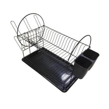 Imagem de Bothyi Escorredor de pratos com porta-copos, economizador de espaço, multiuso, com porta-utensílios, escorredor de pratos, organizador para organização de, Preto