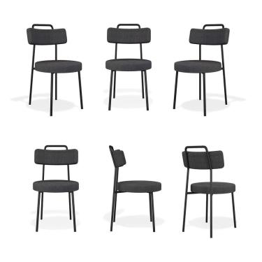 Imagem de Kit 6 Cadeiras Ster Linho Grafite - Vallisa Decor