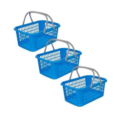 Imagem de Kit 03 Cesta Cestinha Plástica Supermercado C/ Alça 9 Litros - Usual U