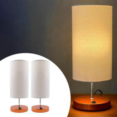 Imagem de Kit 2 Abajur De Mesa Clássico Redondo Com Interruptor Com Cúpula Para 