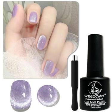 Imagem de Esmalte de gel Wimocacy Cat Eye Gel Holográfico Glitter Esmalte magnético com ímã para salão de beleza, arte de unhas, faça você mesmo (roxo claro)