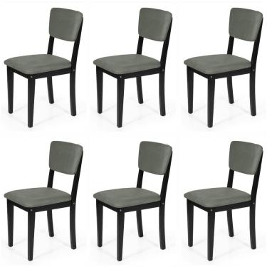 Imagem de Conjunto 6 Cadeiras De Jantar Estofada Em Madeira Maciça Ella Preto/cinza