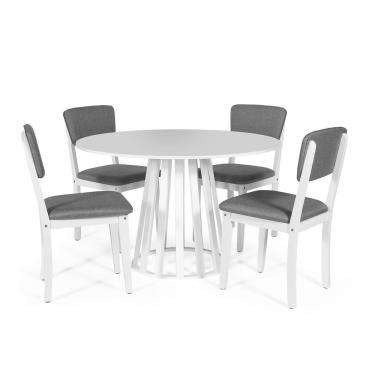 Imagem de Mesa De Jantar Redonda Gabi Branca Com 4 Cadeiras Estofadas Ella Branco/cinza Escuro