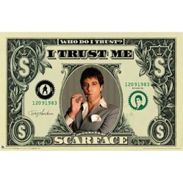 Imagem de BUY ART FOR LESS Pôster oficialmente licenciado Scarface - Money Art - 61 x 91 cm - Impressão decorativa - Papel pôster - Pronto para emoldurar