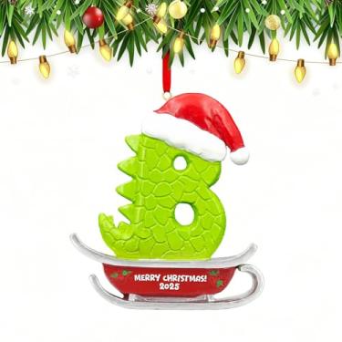 Imagem de Ornamentos de dinossauro de 26 letras de Natal 2025, enfeites DIY para decoração de árvore de Natal, letras do alfabeto, pingente de Natal, presentes para a família, amigos, casa (B)