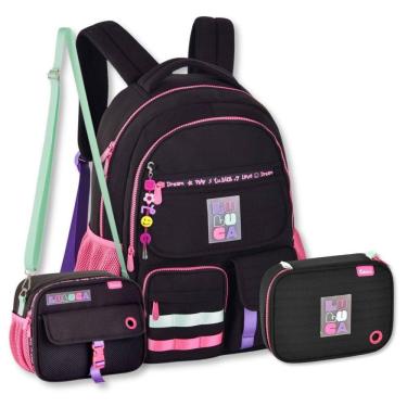 Imagem de Kit Luluca Mochila Com Lancheira E Estojo Box Escolar Preto