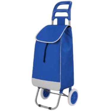 Imagem de Carrinho de Compras Dobrável com Rodas, Carrinho de feira, Sacola para Supermercado, Multiuso, Azul