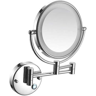 Imagem de Montagem Na Parede Led Espelho De Maquiagem Iluminado, 5x Espelho De Barbear Com Tela Sensível Ao Toque De Ampliação Espelho De Vaidade De Banheiro Redondo De Dupla Face Espelho Cosmético E