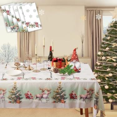 Imagem de Pacote com 6 toalhas de mesa de Natal, toalhas de mesa de plástico descartáveis para decorações de festas de Natal, capa de mesa de Natal para mesa retangular para jantar/piquenique, suprimentos de