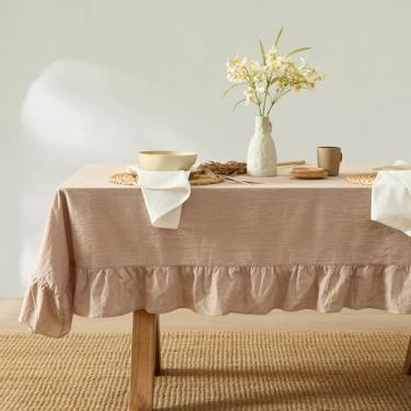 Imagem de MONDAY MOOSE Toalha de mesa de algodão lavado com pedra natural retangular rústica com babados para cozinha, sala de jantar, restaurante (152 x 218 cm, natural)