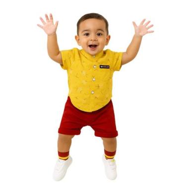 Imagem de Conjunto Roupa Mauricinho Infantil Temático Menino Laranja - anjo da m