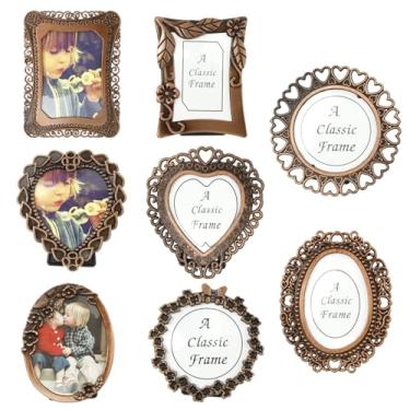 Imagem de 8 porta-retratos vintage, molduras de metal DIY de 2,5 cm, moldura pequena para artesanato antigo, exibição de fotos vintage para decoração de mesa, café, casa de chá