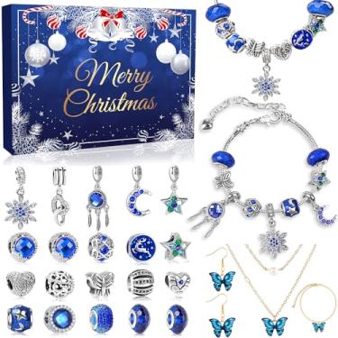 Imagem de MOVINPE Pulseira com pingente de calendário do advento 2025 para meninas adolescentes, kit de fabricação de pulseiras de colar de joias de 24 dias - Presentes de contagem regressiva de Natal para