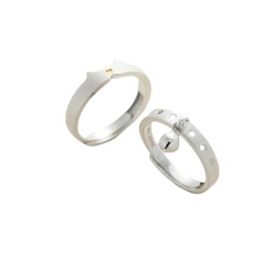 Imagem de yuruyi Anéis combinando para casais - Design de coração romântico | Conjuntos de alianças de noivado ajustáveis para ele e para ela, presentes de Dia dos Namorados, Cobre, Zircônia cúbica