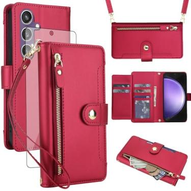 Imagem de Asuwish Capa de celular para Samsung Galaxy S23 FE 5G carteira com zíper, protetor de tela de vidro temperado e alça de pulso transversal, suporte flip para cartão de crédito S 23 EF S23FE 23S