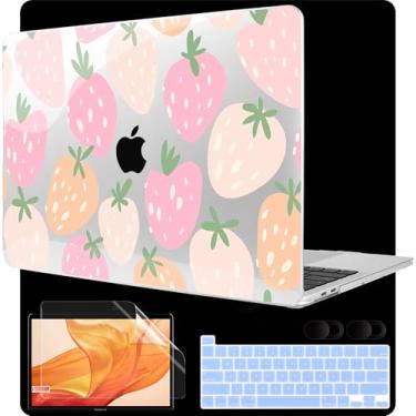 Imagem de MEEgoodo Capa para MacBook Pro 13 polegadas 2022 2021 2020 A2338 M2/M1 A2251 A2289, capa rígida para laptop com teclado e capa de câmera compatível com MacBook Pro de 13 polegadas, morangos bonitos