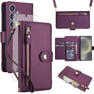 Imagem de Asuwish Capa de celular para Samsung Galaxy S24/S25 5G carteira com zíper, com protetor de tela de vidro temperado e alça transversal, suporte para cartão de crédito S 24 24S 25 25S G5 SM-S931U