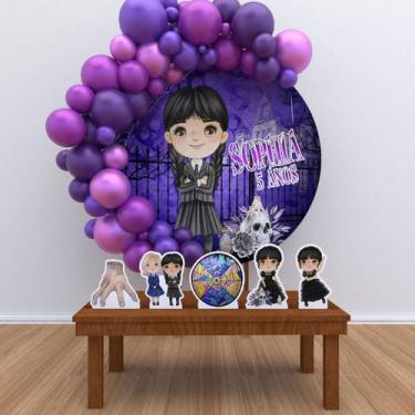 Imagem de Kit Festa Painel Redondo PERSONALIZADO Wandinha Aquarela - IMPAKTO VIS