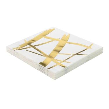 Imagem de Guardanapo De Papel Decorado 33Cm Folha Dupla Silver Festas (Branco e Dourad)