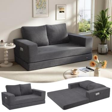 Imagem de COMAX Sofá-cama Queen conversível dobrável, sofá-cama dobrável, futon, colchão de veludo cotelê com almofadas traseiras, sofá desossado confortável para sala de estar, quarto, cinza escuro