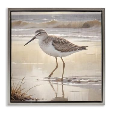 Imagem de Stupell Industries Wading Beach Sandpiper Gray Framed Floater Canvas Wall Art, design por Susan Arnot, 18 x 18