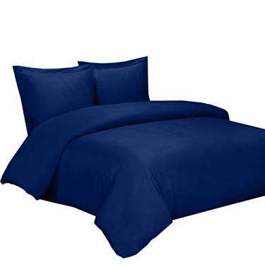 Imagem de Royal Hotel Bedding Capas de edredom 100% legais, feitas de viscose de bambu, conjunto de capa de edredom com laços de canto e fecho de botão, tamanho casal/queen azul royal