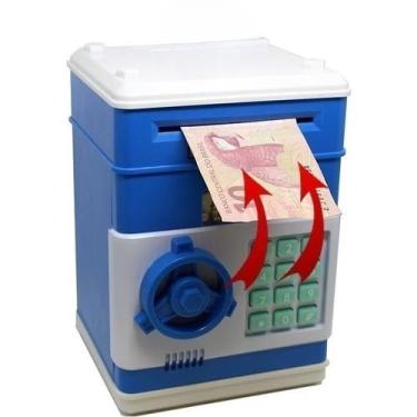 Imagem de Cofre Digital EletrôNico Com Senha E Alarme - Puxador AutomáTico Para Notas E Moedas, Cores Rosa, Azul, Preto(AZUL)
