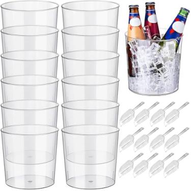 Imagem de Balde de gelo de plástico transparente de 16,5 cm - refrigerador multiuso para vinho/champanhe/cerveja, banheira de lanche, tigela de milho, vaso - livre de BPA, grau alimentício, durável e elegante