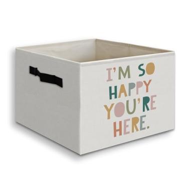 Imagem de JUIOEIU Boho Inspirational Classroom Caixa de armazenamento dobrável com alças, I'm So Happy You're Here Cesta organizadora dobrável para crianças, berçário, sala de aula, sala de jogos, roupas