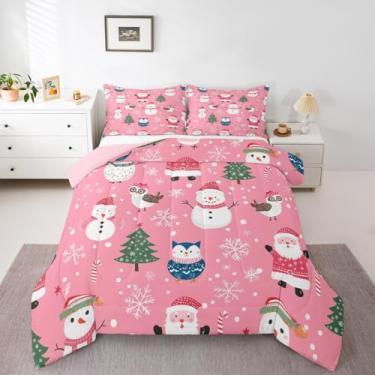 Imagem de jejeloiu Conjunto de cama de Natal macio para meninos e meninas, Papai Noel, tamanho casal, boneco de neve, edredom de microfibra, floco de neve, decoração de quarto, 3 peças com 2 fronhas