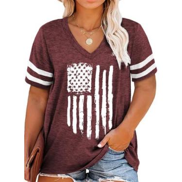 Imagem de Camiseta feminina Happy Sailed Plus Size com bandeira americana 2x ver