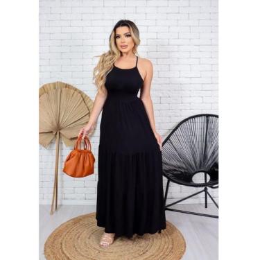 Imagem de Vestido Longo Trançado nas Costas Saia Camadas - luh may, Preto, M