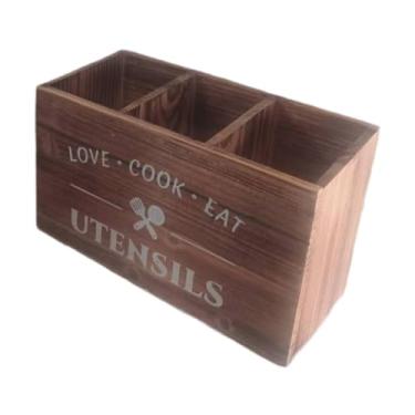 Imagem de DimyFew Porta Utensílios de Cozinha, Organizador para Utensílios de Cozinha, Porta-lápis de Madeira para Balcão de Cozinha, Marrom, Tamanho real