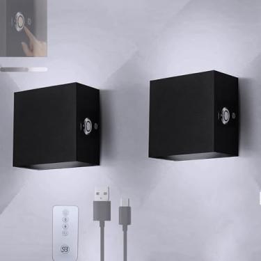 Imagem de Luminária de parede com controle de toque para cima e para baixo, luminária de parede com brilho ajustável e controle remoto, arandela moderna recarregável, iluminação de parede interna de a