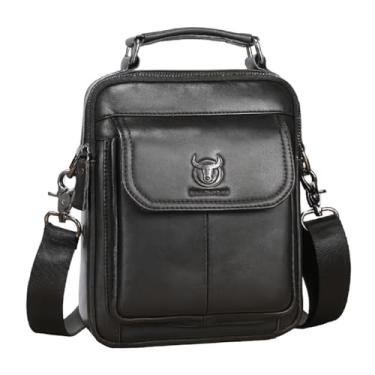Imagem de Bolsa De Ombro Masculina Couro Genuíno Crossbady Bolsa Para Homens Tipo Carteiro Tiracolo Bolsa Tablet 7.9" Retrô Versatile (Preto)