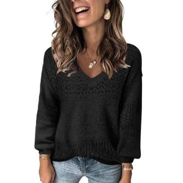 Imagem de Suéter feminino JOCAFIYE, gola alta, tricotado, preto, XXL